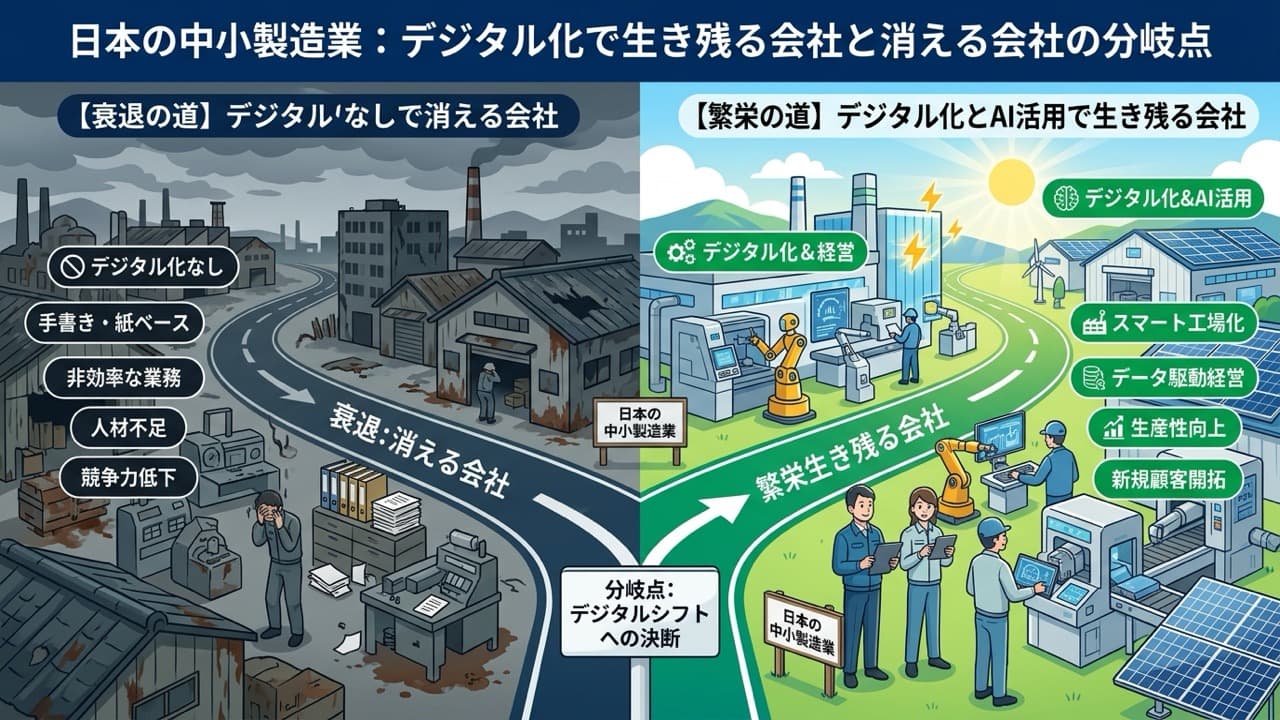デジタル化で生き残る会社と消える会社の分岐点を示す図解