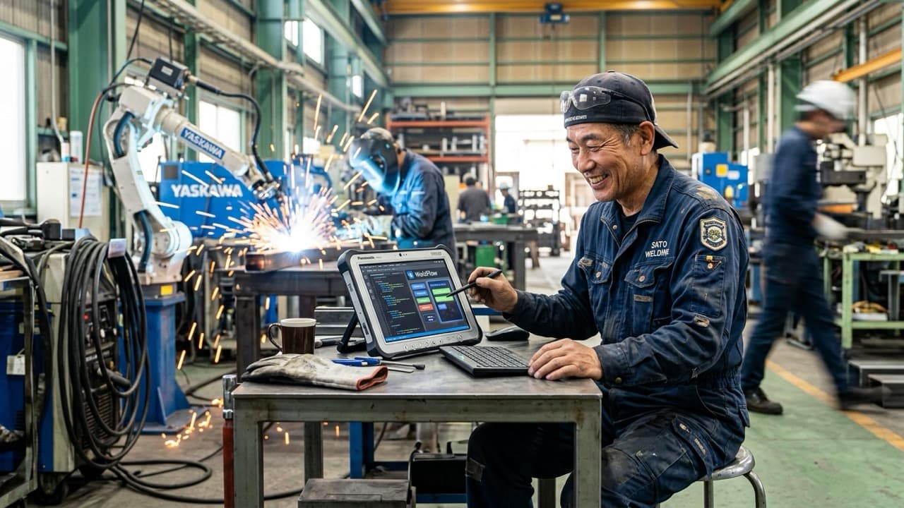 製造現場でタブレットを操作するスタッフ