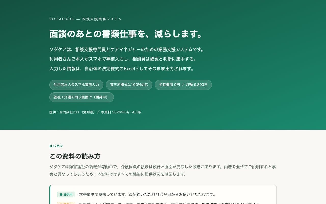 ソダケアの製品説明資料
