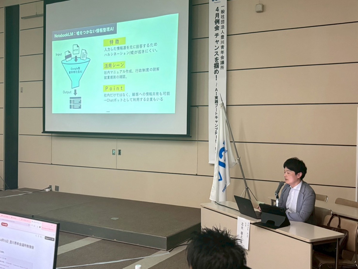 志水康太のプレゼンテーションの様子」style=